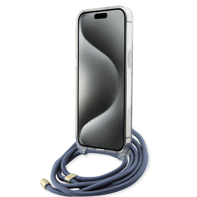 Husa Guess Crossbody Cord 4G Print iPhone 15 Pro, albastru, GUHCP15LHC4SEB