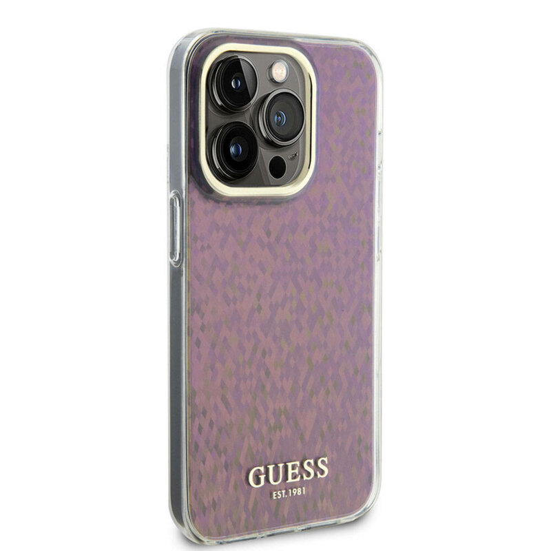 Husa Guess Hardcase IML Faceted Mirror Disco Iridescent iPhone 15 Pro, roz, GUHCP15LHDECMP