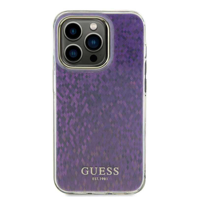 Husa Guess Hardcase IML Faceted Mirror Disco Iridescent iPhone 15 Pro Max, roz, GUHCP15XHDECMP
