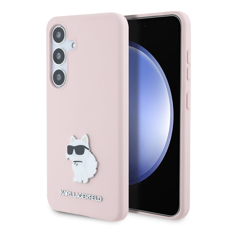 Husa Karl Lagerfeld Samsung Galaxy S24 Silicone, Choupette Metal Pin, roz, KLHCS24SSMHCNPP