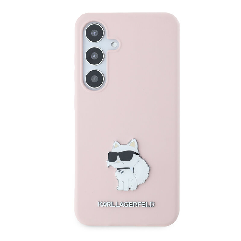 Husa Karl Lagerfeld Samsung Galaxy S24 Silicone, Choupette Metal Pin, roz, KLHCS24SSMHCNPP
