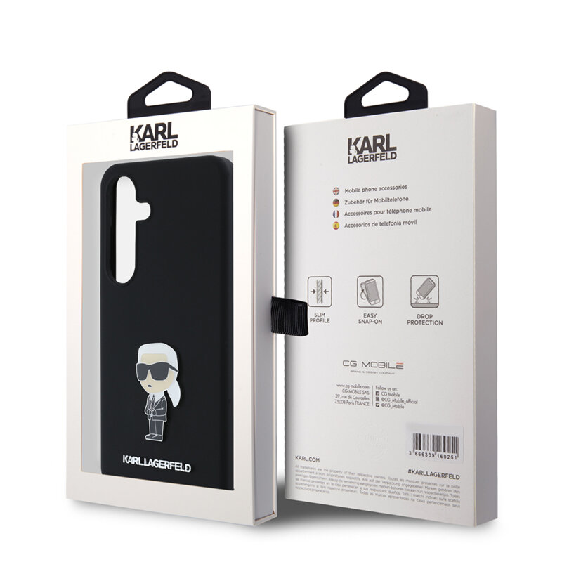 Husa Karl Lagerfeld Samsung Galaxy S24 Silicone, Ikonik Metal Pin, negru, KLHCS24SSMHKNPK