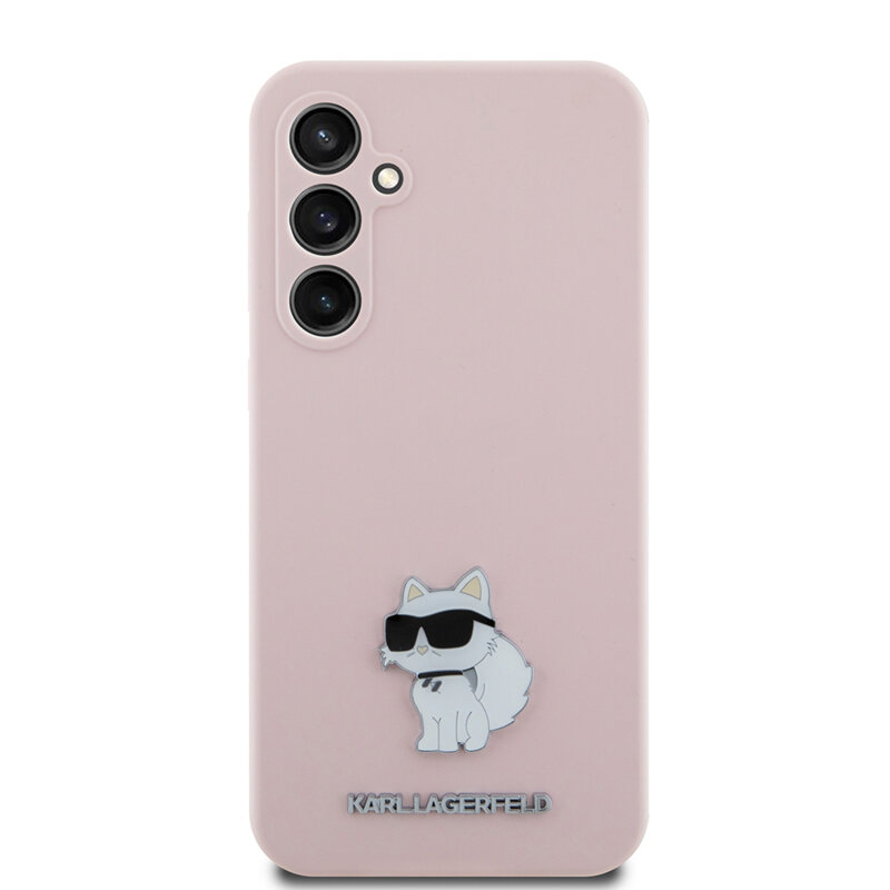 Husa Karl Lagerfeld Samsung Galaxy S23 FE Silicone, Choupette Metal Pin, roz, KLHCS23FESMHCNPP