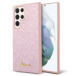 Husa Guess Glitter Script Samsung Galaxy S24 Ultra cu sclipici, roz, GUHCS24LHGGSHP