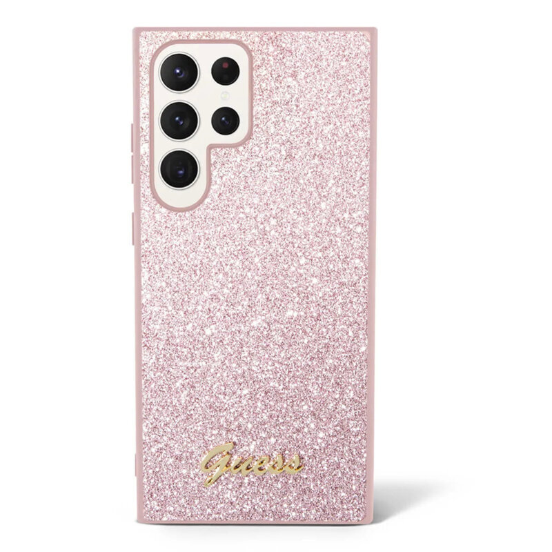 Husa Guess Glitter Script Samsung Galaxy S24 Ultra cu sclipici, roz, GUHCS24LHGGSHP