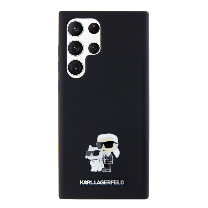 Husa Karl Lagerfeld Samsung Galaxy S23 Ultra Silicone, Karl&Choupette Metal Pin, negru, KLHCS23LSMHKCNPK