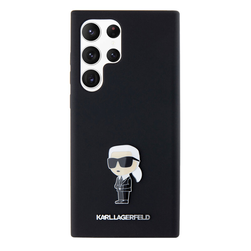 Husa Karl Lagerfeld Samsung Galaxy S23 Ultra Silicone, Ikonik Metal Pin, negru, KLHCS23LSMHKNPK