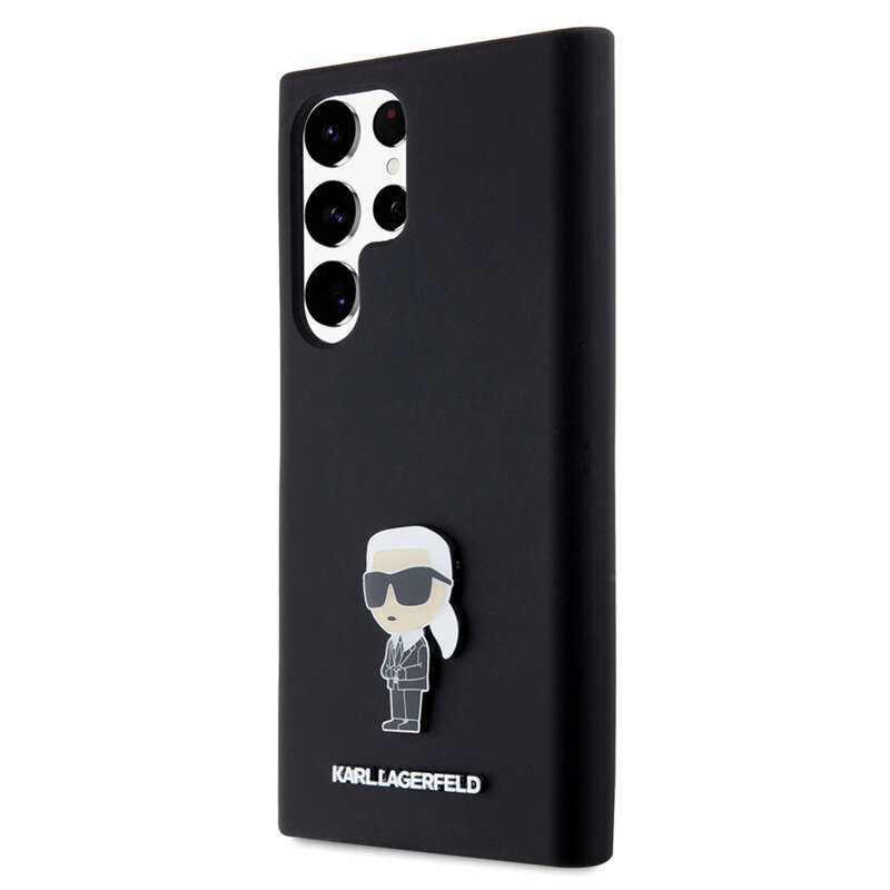 Husa Karl Lagerfeld Samsung Galaxy S23 Ultra Silicone, Ikonik Metal Pin, negru, KLHCS23LSMHKNPK