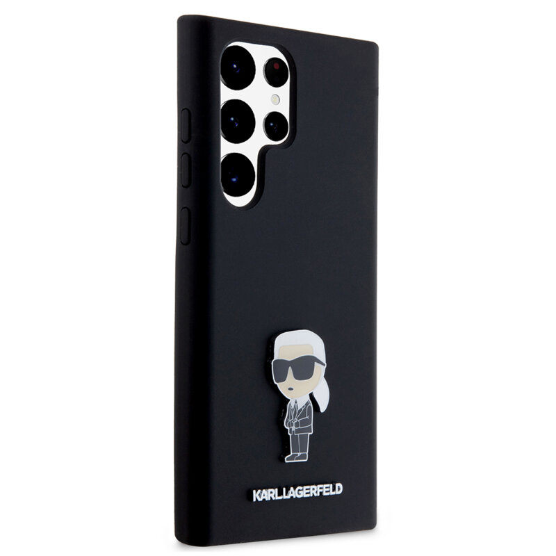 Husa Karl Lagerfeld Samsung Galaxy S23 Ultra Silicone, Ikonik Metal Pin, negru, KLHCS23LSMHKNPK