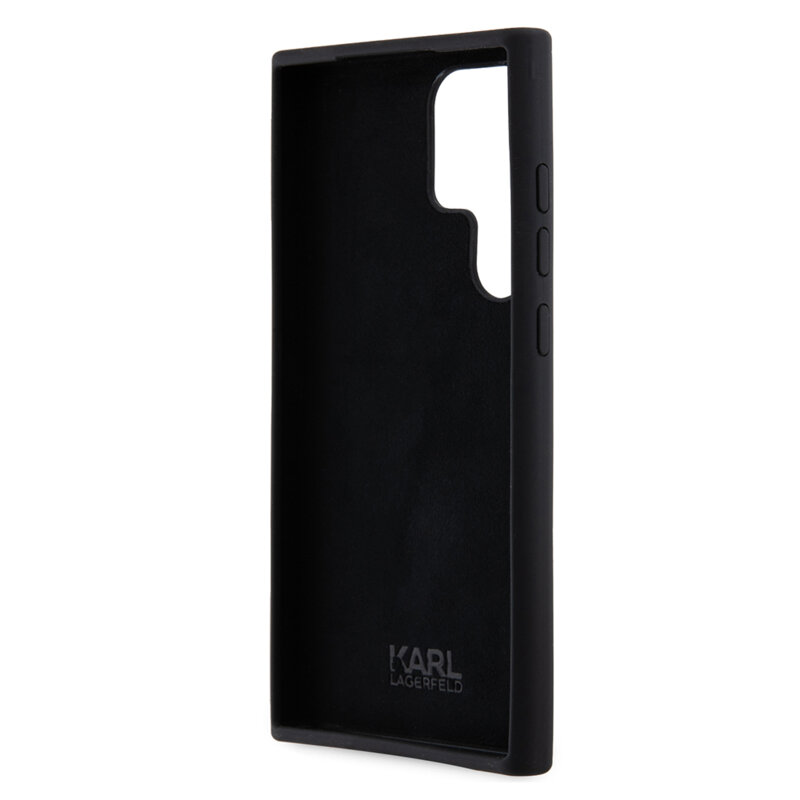 Husa Karl Lagerfeld Samsung Galaxy S23 Ultra Silicone, Ikonik Metal Pin, negru, KLHCS23LSMHKNPK