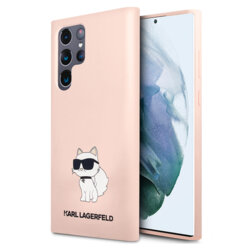 Husa Karl Lagerfeld Samsung Galaxy S23 Ultra Silicone, Choupette, roz, KLHCS23LSNCHBCP