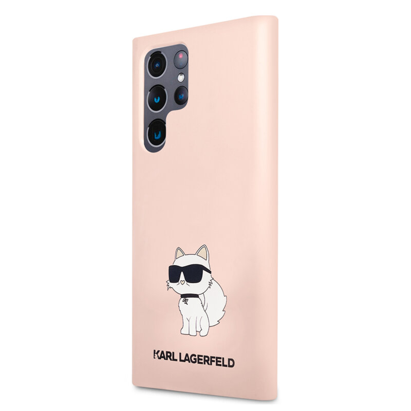 Husa Karl Lagerfeld Samsung Galaxy S23 Ultra Silicone, Choupette, roz, KLHCS23LSNCHBCP