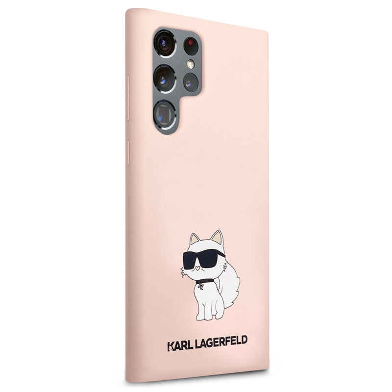 Husa Karl Lagerfeld Samsung Galaxy S23 Ultra Silicone, Choupette, roz, KLHCS23LSNCHBCP