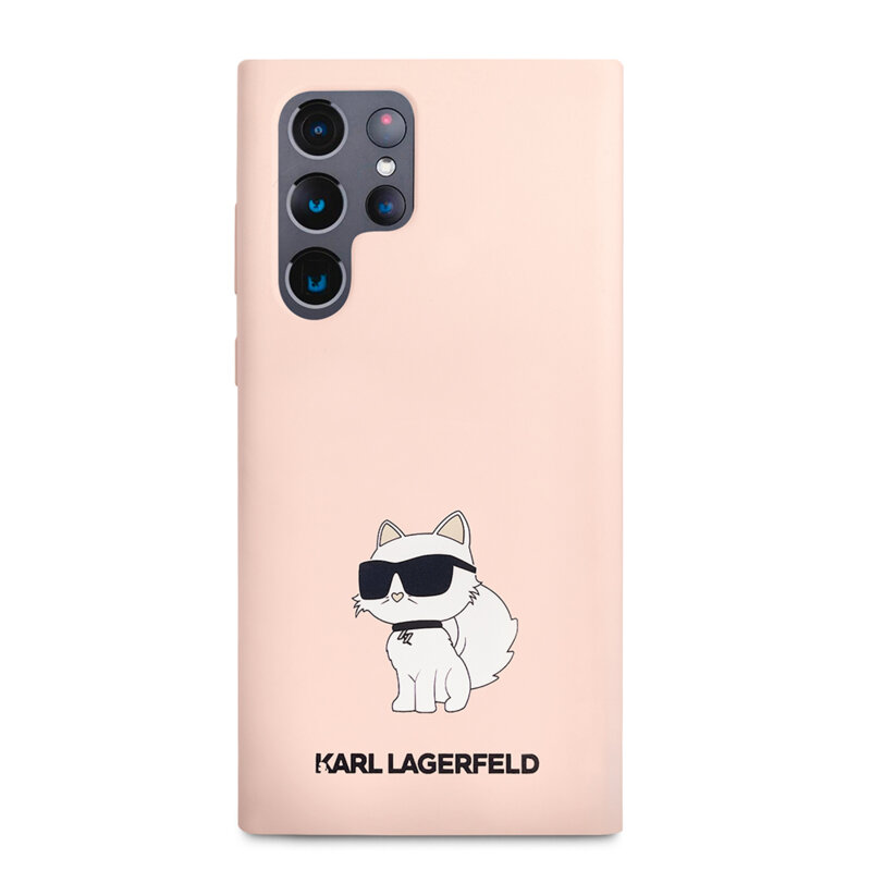 Husa Karl Lagerfeld Samsung Galaxy S23 Ultra Silicone, Choupette, roz, KLHCS23LSNCHBCP