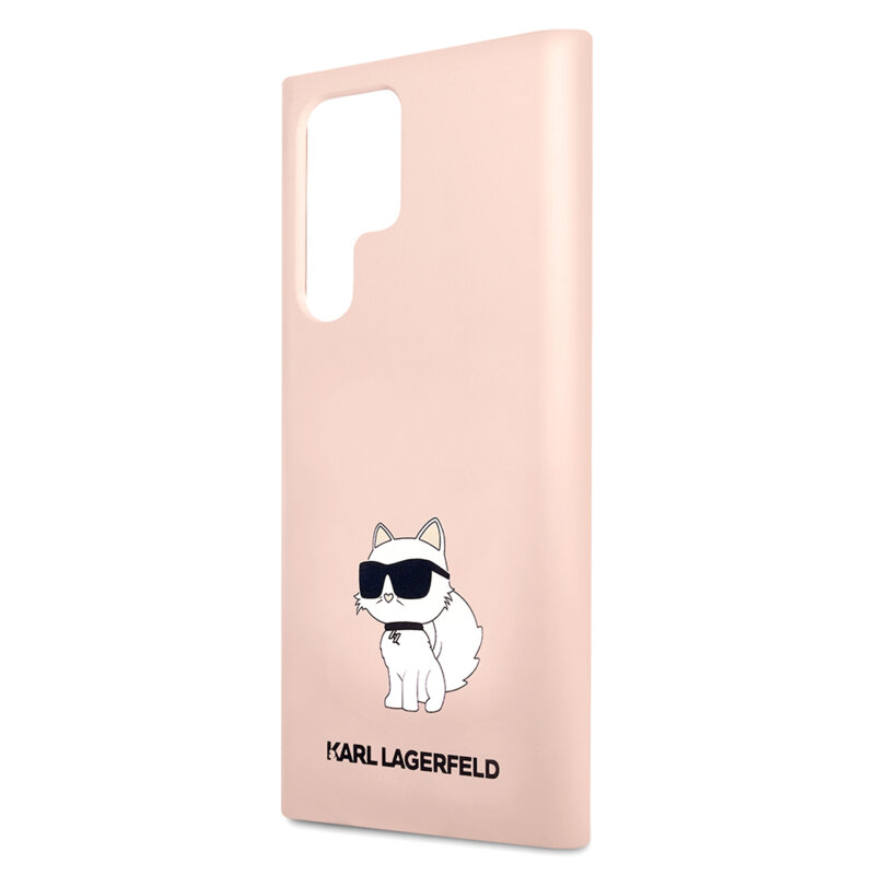 Husa Karl Lagerfeld Samsung Galaxy S23 Ultra Silicone, Choupette, roz, KLHCS23LSNCHBCP