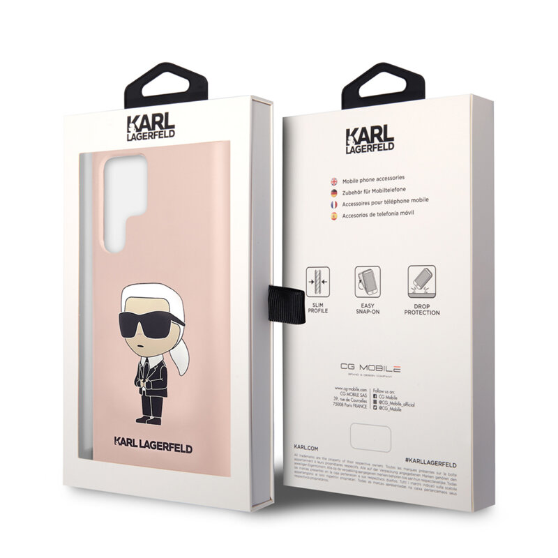 Husa Karl Lagerfeld Samsung Galaxy S23 Ultra Silicone, Ikonik, roz, KLHCS23LSNIKBCP