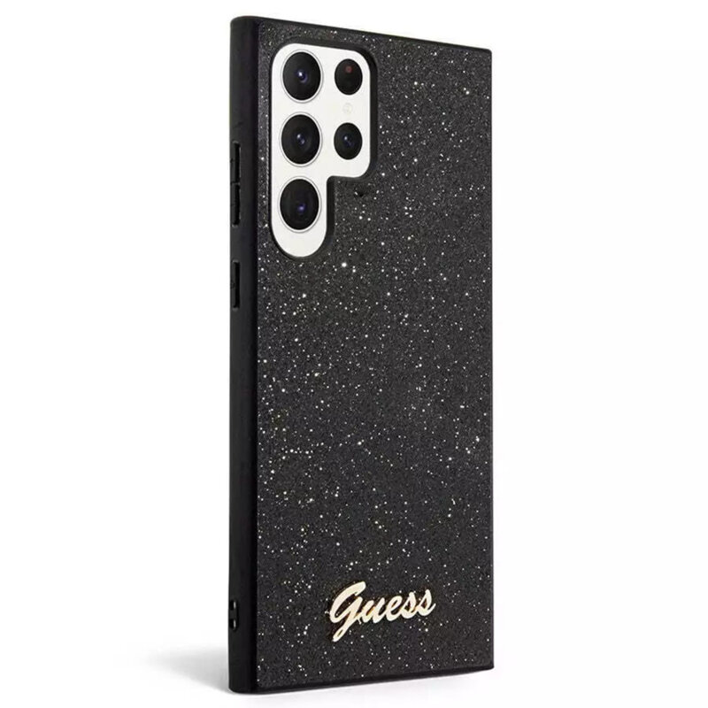 Husa Guess Glitter Script Samsung Galaxy S24 Ultra cu sclipici, negru, GUHCS24LHGGSHK
