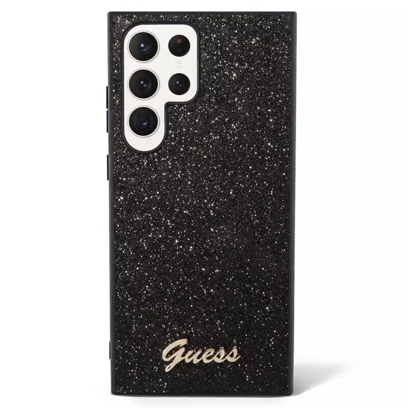 Husa Guess Glitter Script Samsung Galaxy S24 Ultra cu sclipici, negru, GUHCS24LHGGSHK
