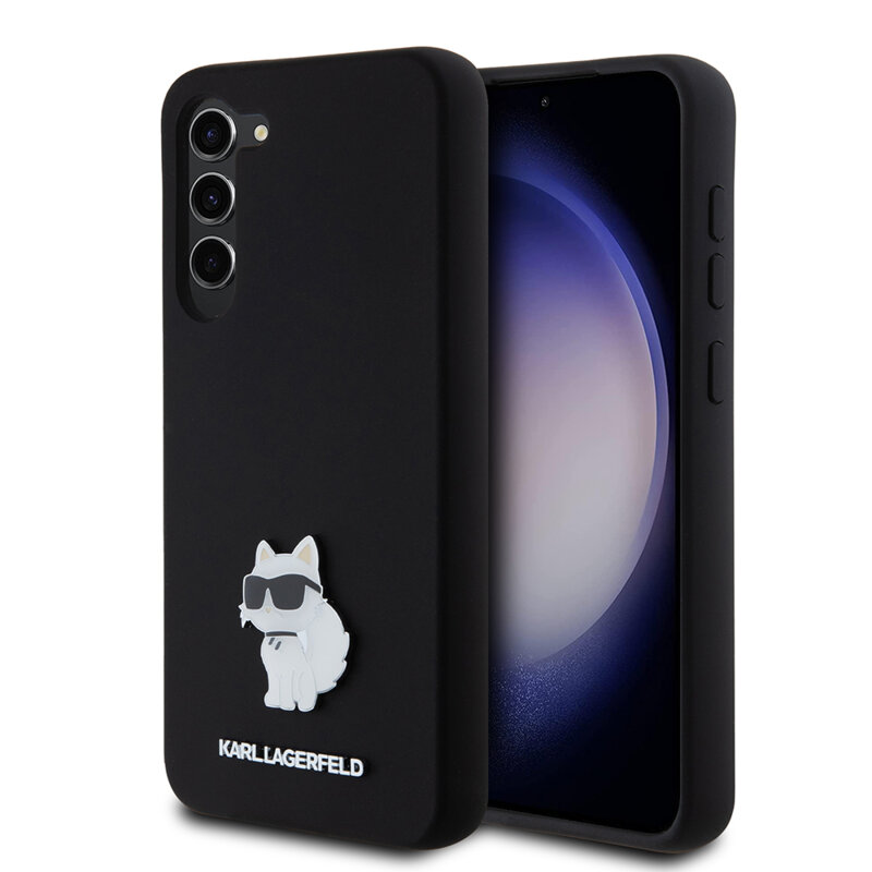Husa Karl Lagerfeld Samsung Galaxy S23 Plus Silicone, Choupette Metal Pin, negru, KLHCS23MSMHCNPK