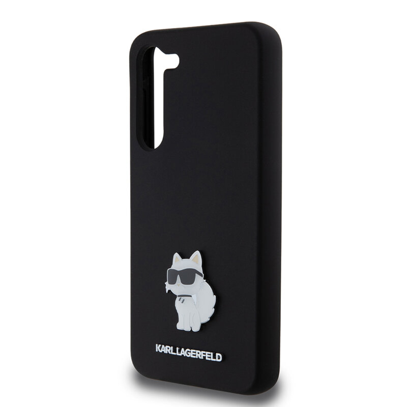 Husa Karl Lagerfeld Samsung Galaxy S23 Plus Silicone, Choupette Metal Pin, negru, KLHCS23MSMHCNPK