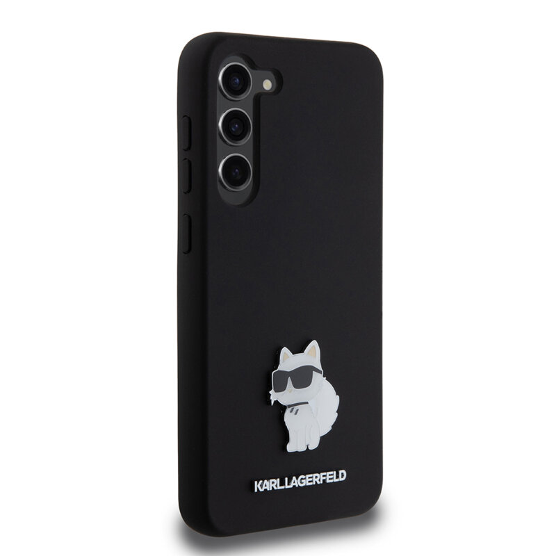 Husa Karl Lagerfeld Samsung Galaxy S23 Plus Silicone, Choupette Metal Pin, negru, KLHCS23MSMHCNPK