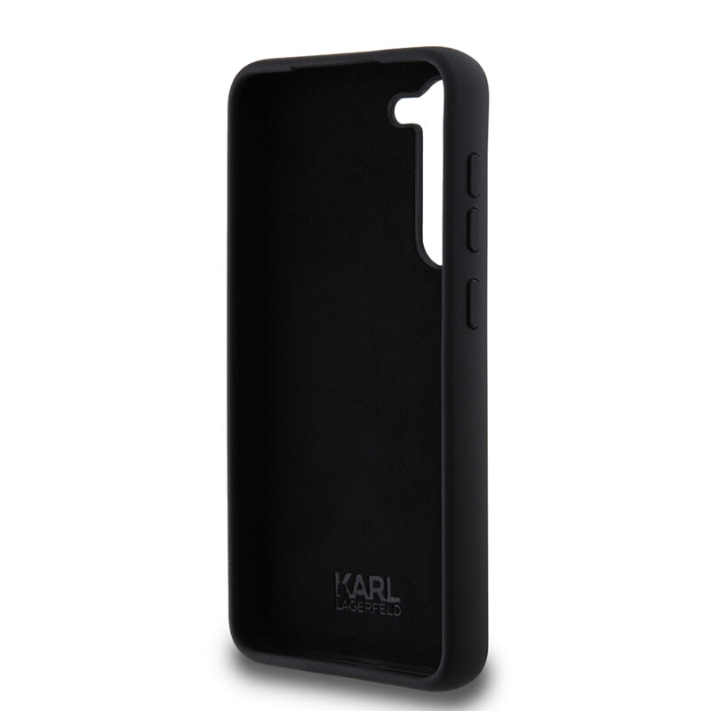 Husa Karl Lagerfeld Samsung Galaxy S23 Plus Silicone, Karl&Choupette Metal Pin, negru, KLHCS23MSMHKCNPK