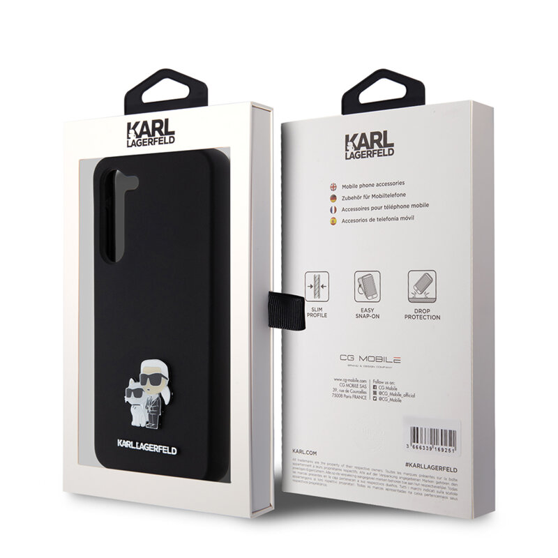 Husa Karl Lagerfeld Samsung Galaxy S23 Plus Silicone, Karl&Choupette Metal Pin, negru, KLHCS23MSMHKCNPK