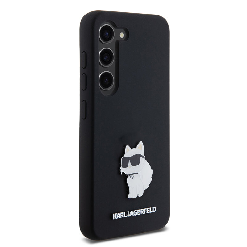 Husa Karl Lagerfeld Samsung Galaxy S23 Silicone, Choupette Metal Pin, negru, KLHCS23SSMHCNPK