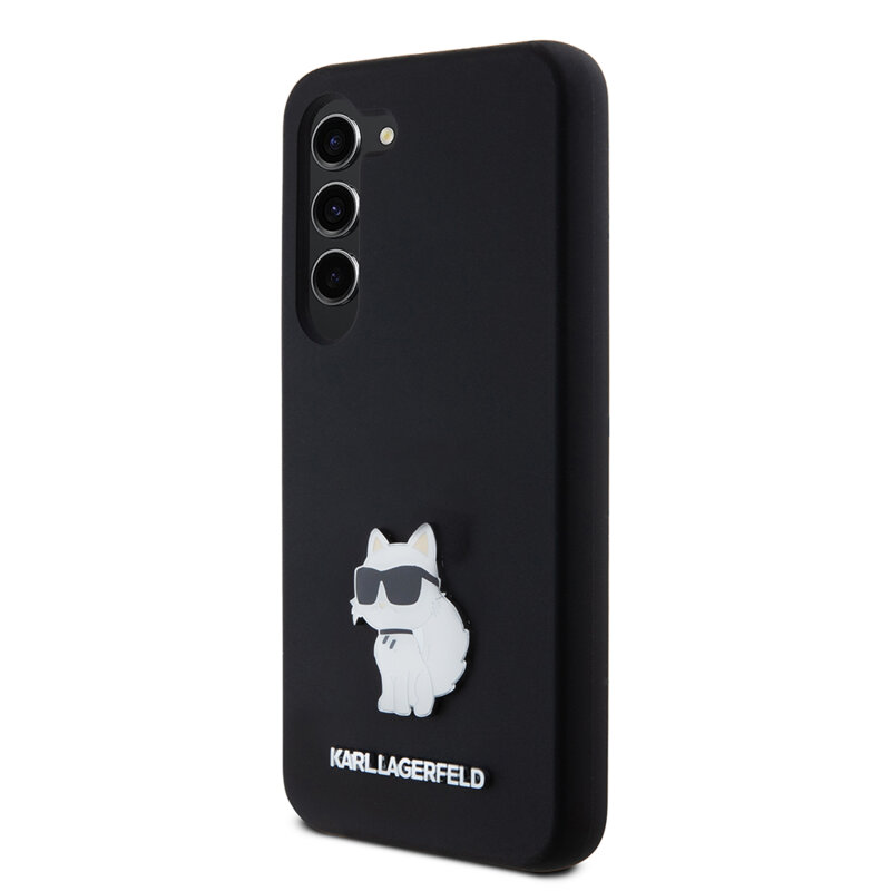 Husa Karl Lagerfeld Samsung Galaxy S23 Silicone, Choupette Metal Pin, negru, KLHCS23SSMHCNPK