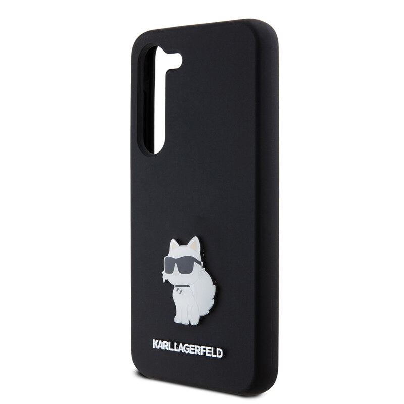 Husa Karl Lagerfeld Samsung Galaxy S23 Silicone, Choupette Metal Pin, negru, KLHCS23SSMHCNPK