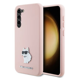 Husa Karl Lagerfeld Samsung Galaxy S23 Silicone, Choupette Metal Pin, roz, KLHCS23SSMHCNPP