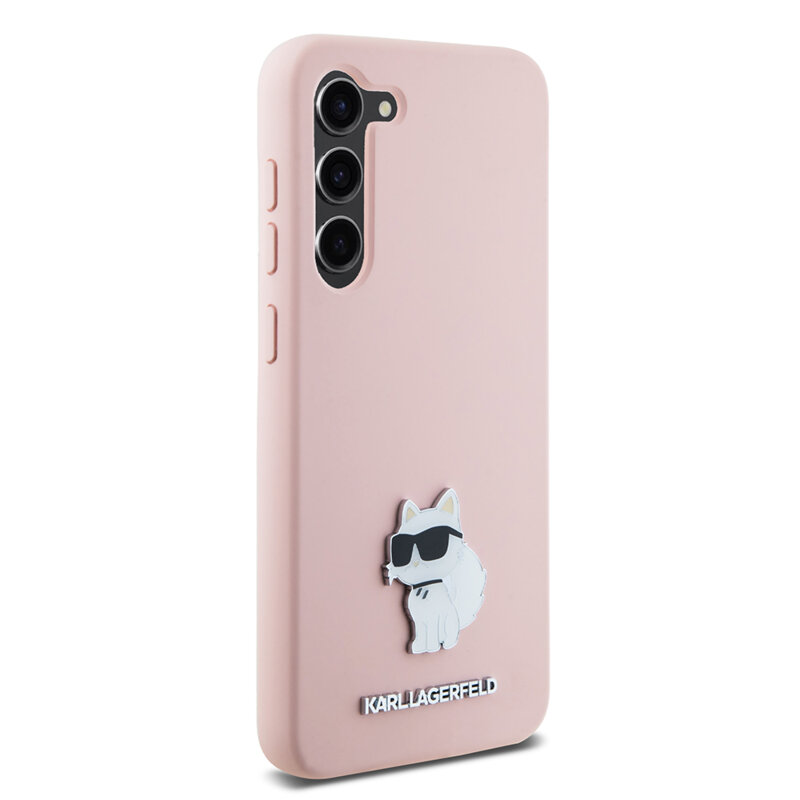 Husa Karl Lagerfeld Samsung Galaxy S23 Silicone, Choupette Metal Pin, roz, KLHCS23SSMHCNPP