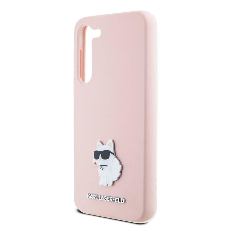 Husa Karl Lagerfeld Samsung Galaxy S23 Silicone, Choupette Metal Pin, roz, KLHCS23SSMHCNPP