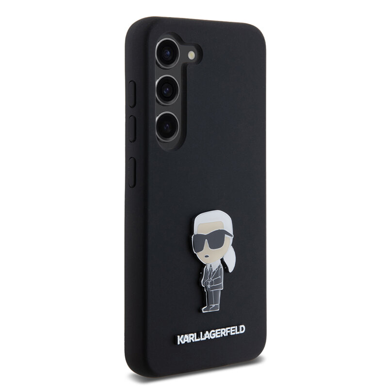 Husa Karl Lagerfeld Samsung Galaxy S23 Silicone, Ikonik Metal Pin, negru, KLHCS23SSMHKNPK