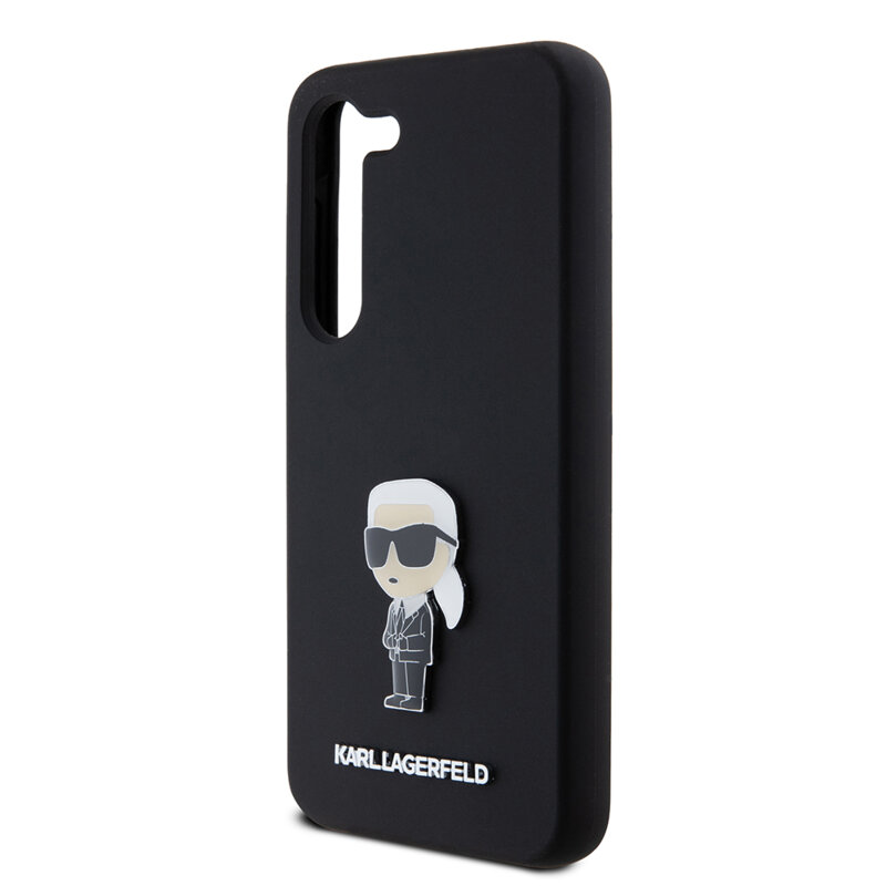 Husa Karl Lagerfeld Samsung Galaxy S23 Silicone, Ikonik Metal Pin, negru, KLHCS23SSMHKNPK