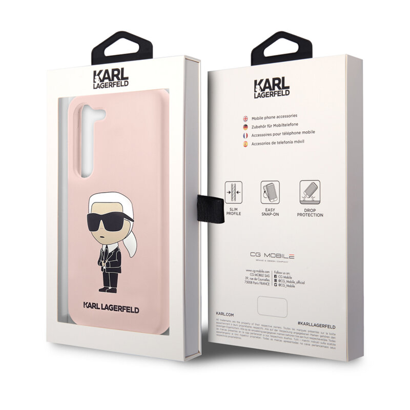 Husa Karl Lagerfeld Samsung Galaxy S23 Silicone, Ikonik, roz, KLHCS23SSNIKBCP