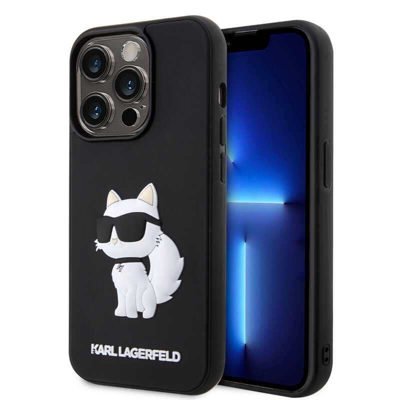 Husa originala iPhone 14 Pro Karl Lagerfeld 3D Design, Rubber Choupette, negru, KLHCP14L3DRKHNK