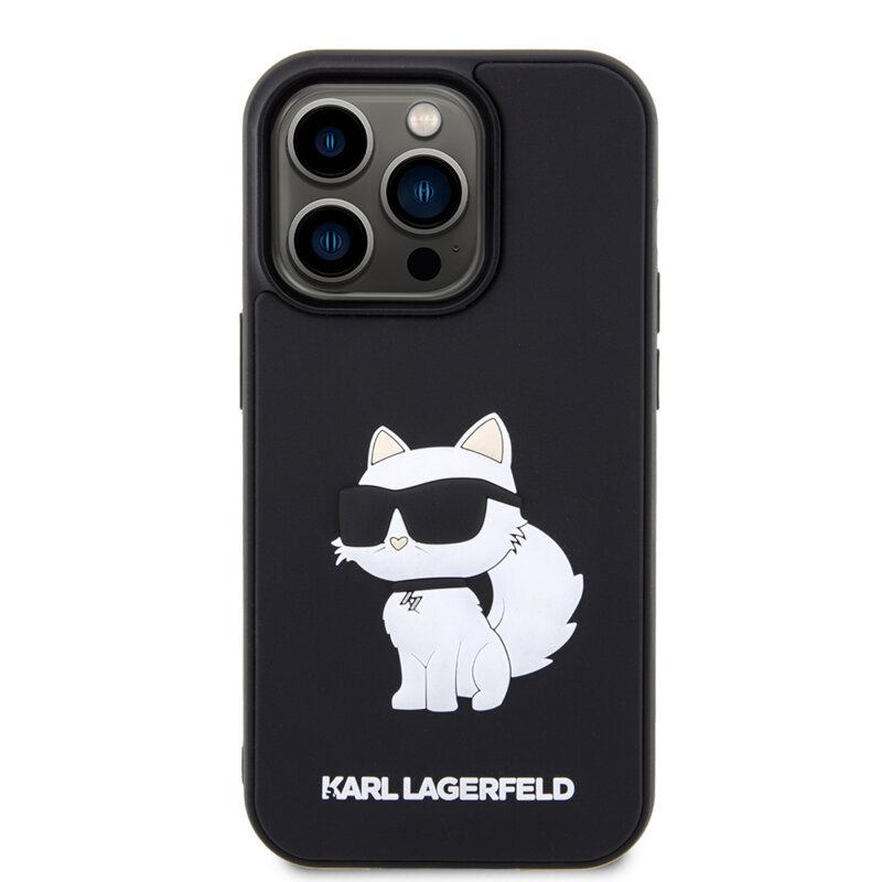 Husa originala iPhone 14 Pro Karl Lagerfeld 3D Design, Rubber Choupette, negru, KLHCP14L3DRKHNK