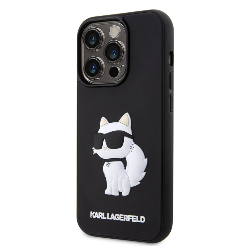 Husa originala iPhone 14 Pro Karl Lagerfeld 3D Design, Rubber Choupette, negru, KLHCP14L3DRKHNK