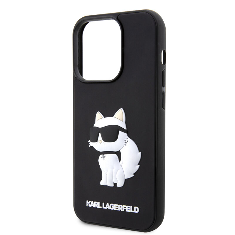 Husa originala iPhone 14 Pro Karl Lagerfeld 3D Design, Rubber Choupette, negru, KLHCP14L3DRKHNK