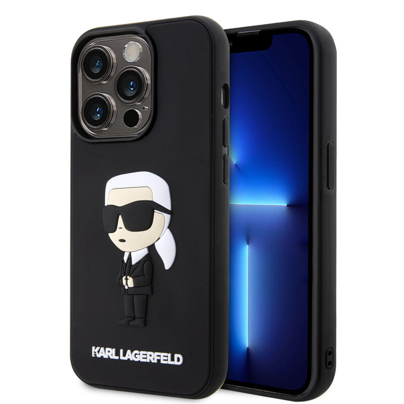 Husa originala iPhone 14 Pro Karl Lagerfeld 3D Design, Rubber Ikonik, KLHCP14L3DRKINK