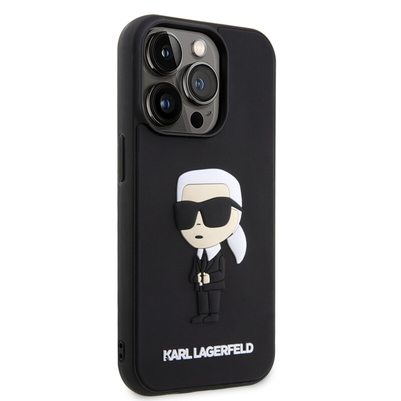 Husa originala iPhone 14 Pro Karl Lagerfeld 3D Design, Rubber Ikonik, KLHCP14L3DRKINK