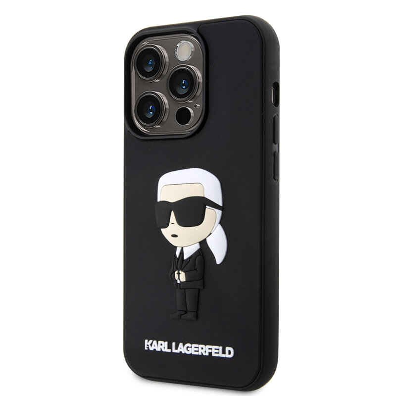 Husa originala iPhone 14 Pro Karl Lagerfeld 3D Design, Rubber Ikonik, KLHCP14L3DRKINK