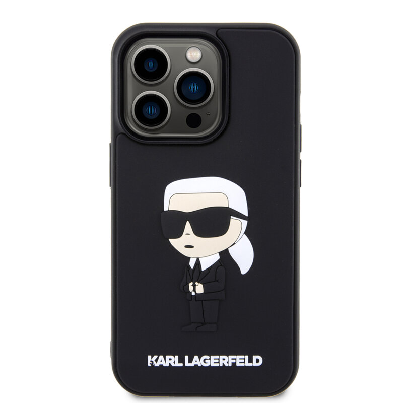 Husa originala iPhone 14 Pro Karl Lagerfeld 3D Design, Rubber Ikonik, KLHCP14L3DRKINK