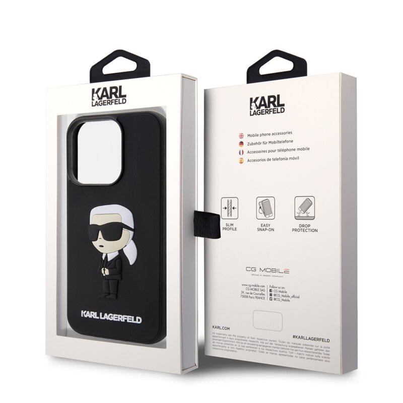 Husa originala iPhone 14 Pro Karl Lagerfeld 3D Design, Rubber Ikonik, KLHCP14L3DRKINK