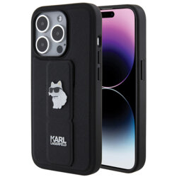 Husa originala iPhone 14 Pro Karl Lagerfeld Saffiano Gripstand, Choupette, negru, KLHCP14LGSACHPK