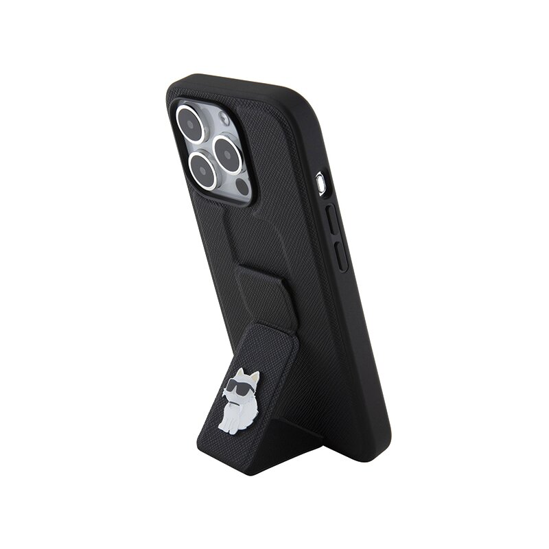 Husa originala iPhone 14 Pro Karl Lagerfeld Saffiano Gripstand, Choupette, negru, KLHCP14LGSACHPK