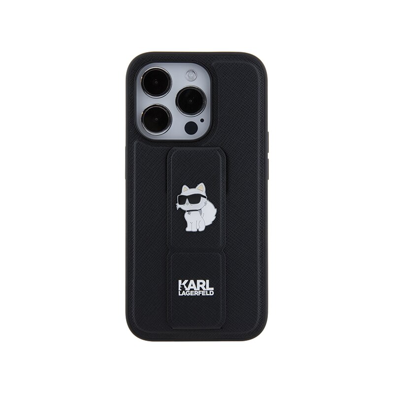 Husa originala iPhone 14 Pro Karl Lagerfeld Saffiano Gripstand, Choupette, negru, KLHCP14LGSACHPK