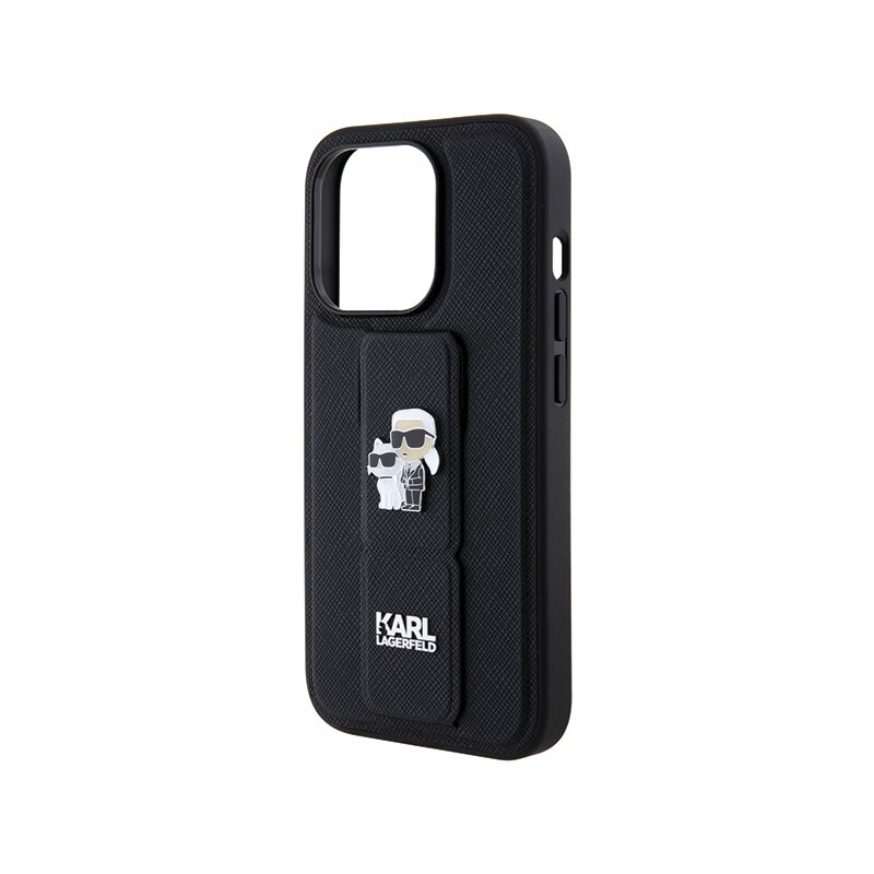 Husa originala iPhone 14 Pro Karl Lagerfeld Saffiano Gripstand, Karl&Choupette, KLHCP14LGSAKCPK