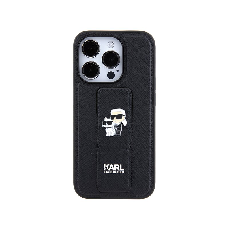 Husa originala iPhone 14 Pro Karl Lagerfeld Saffiano Gripstand, Karl&Choupette, KLHCP14LGSAKCPK
